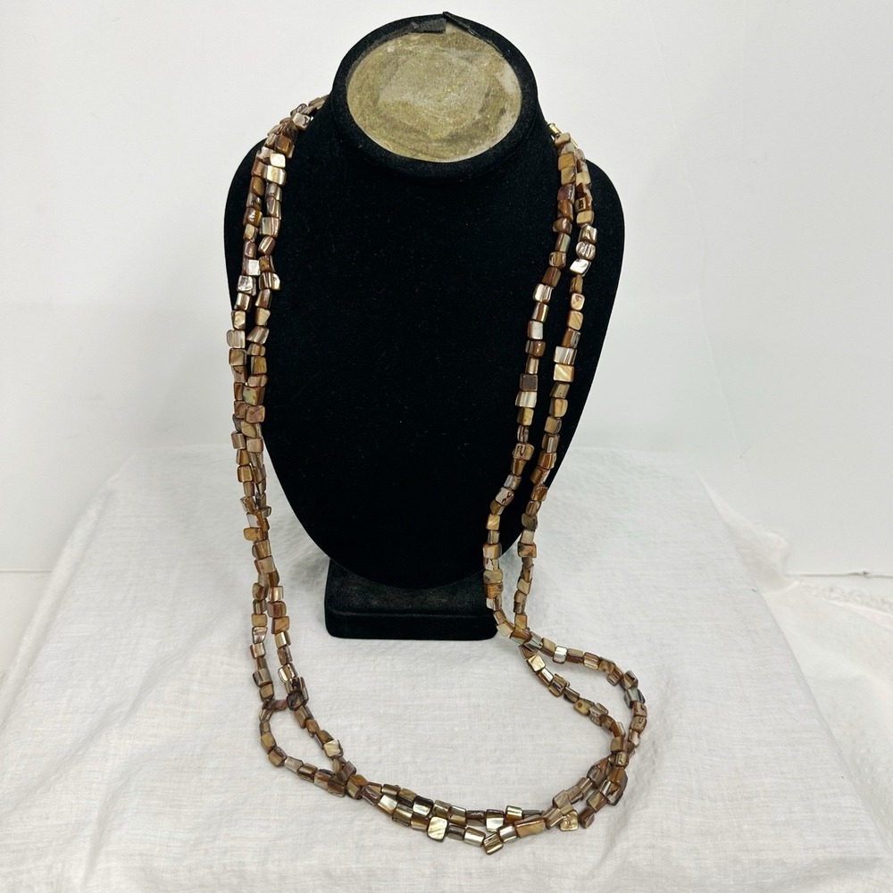 VTG Miriam Haskell Abalone Mother-of-Pearl Shell Double-Strand Necklace 17"‎